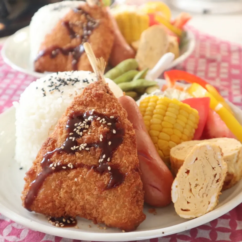 高校生男子＆中学生男子夏休み置きランチ🍱アジフライ(冷凍品揚げただけ😁)|なかじー。さん