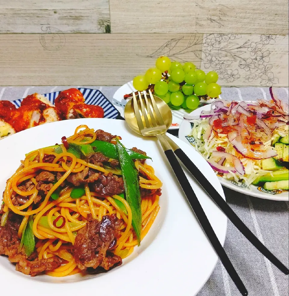 taruto⭐️さんの料理 牛肉と長ネギのオイスターパスタ🍝😋|☆Yumi☆さん