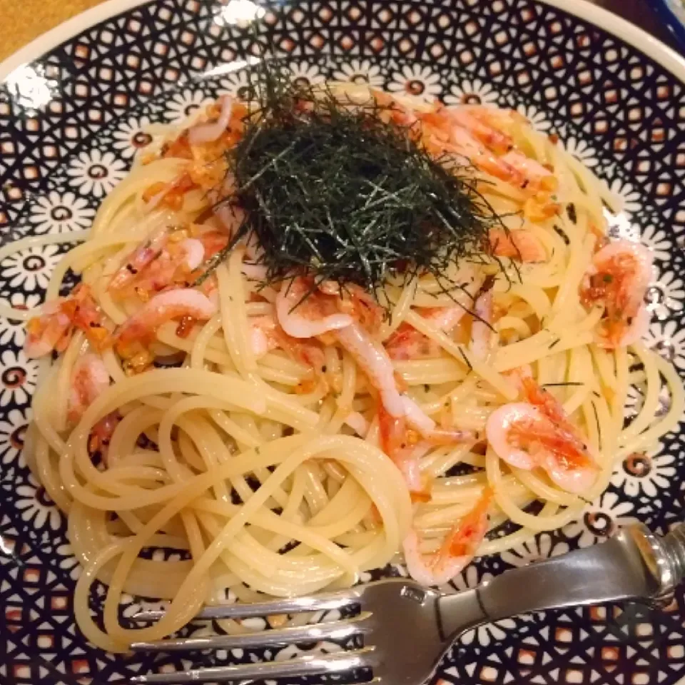 由比の桜エビで和風パスタ|えーさん