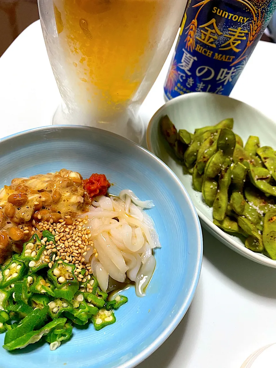 ねばねばイカ素麺と焼きだだ茶豆|こなちゅんさん