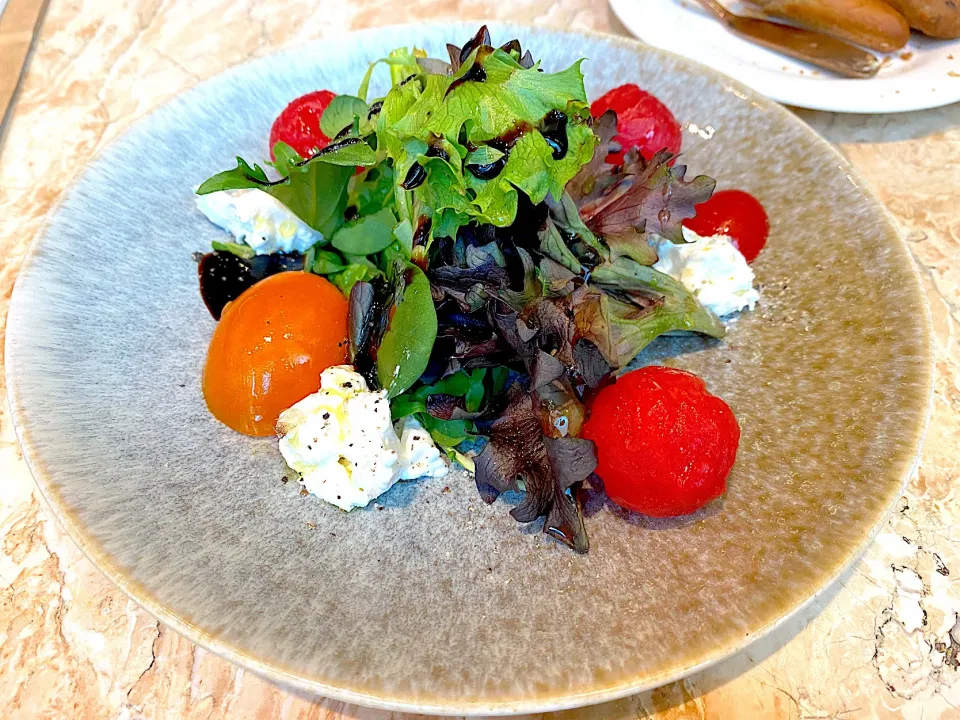 Burrata cheese with tomato salad and pickled watermelon|skyblueさん