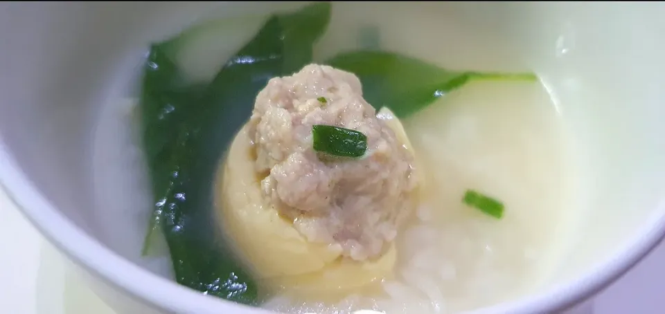 Egg tofu minced pork spinach soup + rice 
Simple dinner|🌷lynnlicious🌷さん