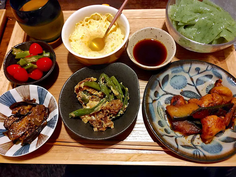 鶏胸肉と南瓜の照り煮、茶碗蒸し|なつこさん