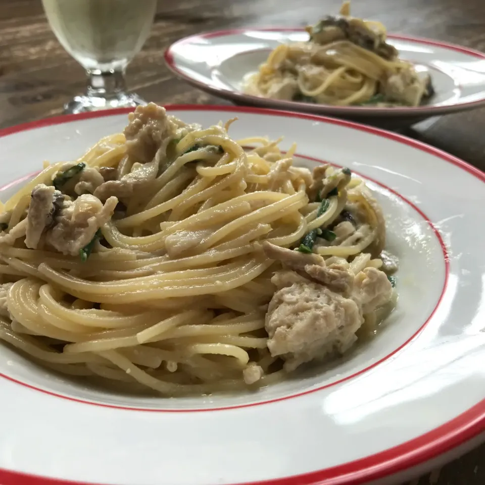 鶏ひき肉とエリンギの柚子胡椒クリームパスタ|koji toyodaさん