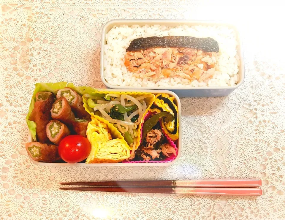 Snapdishの料理写真:夏休み宿題📝魚を使ったお弁当|かのりさん