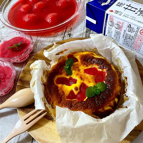 「甘酒スイーツ部」を使ってみたSnapdishの料理・レシピ写真:糀甘酒入り✨すもものバスクチーズケーキ風