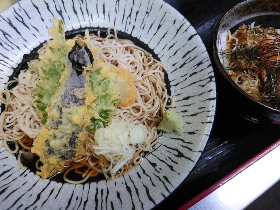 茄子の天ぷらそばと漁師めし定食|ﾂﾊﾞｻさん