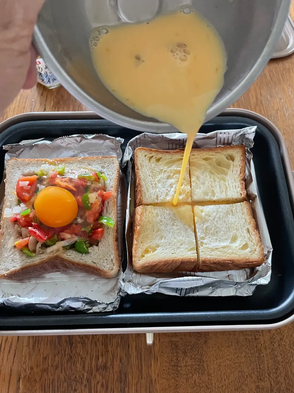 Snapdishの料理写真:ぎゅうぎゅうトーストとフレンチトースト一緒に作ります|sonokoさん