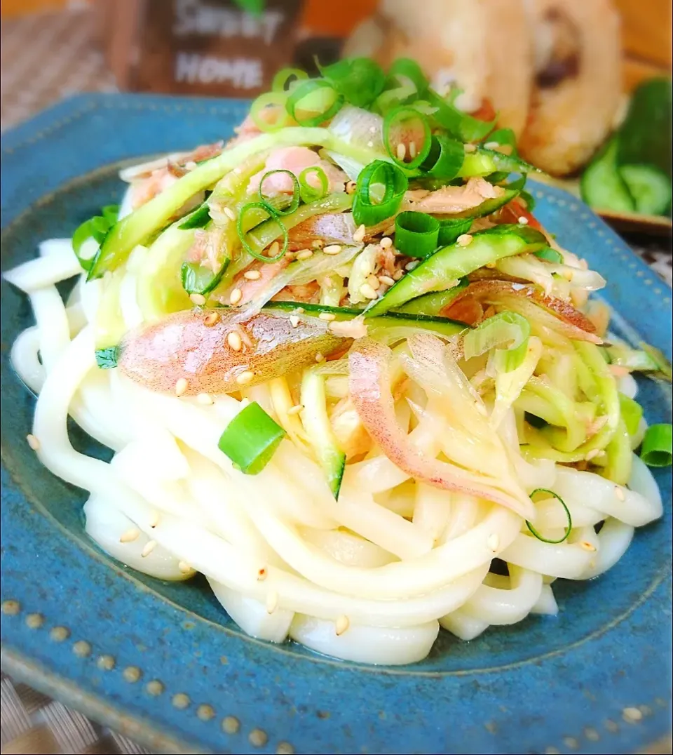 茗荷ときゅうりとツナの冷やしうどん|ポコさん