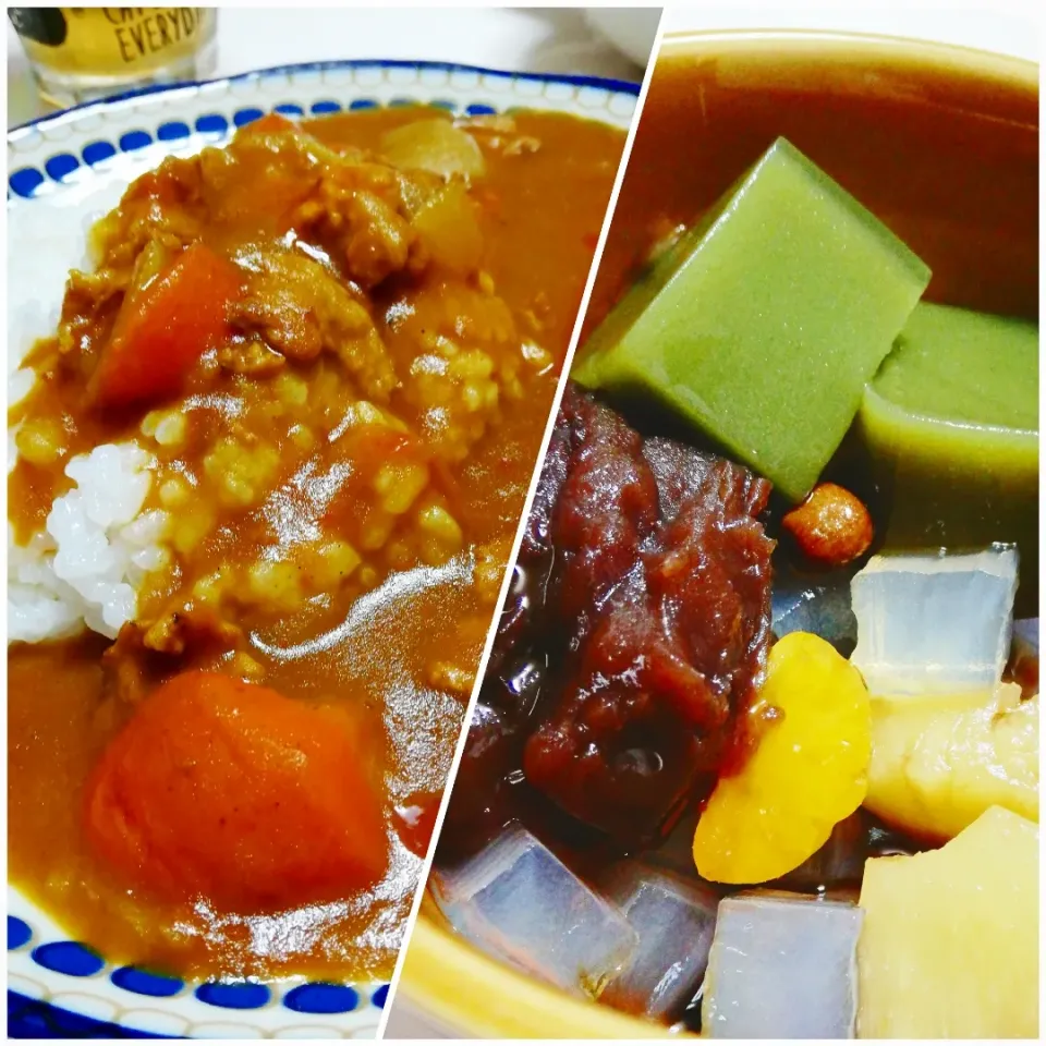 無性に食べたくなるカレー🍛と甘い物は別腹のデザートあんみつ♥(8/16)|海猫さん