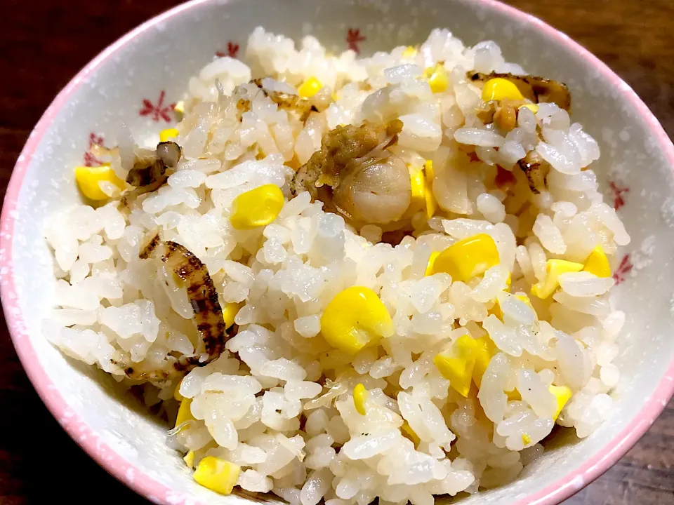 自家製とうもろこし🌽とベビー帆立の炊き込みご飯|ひだまり農園さん