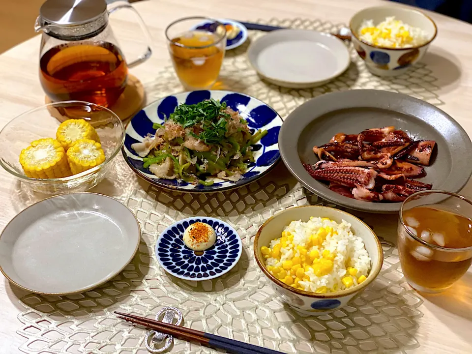 Snapdishの料理写真:とうもろこしご飯🌽のおばんざい|ひろさんとゆりさんさん