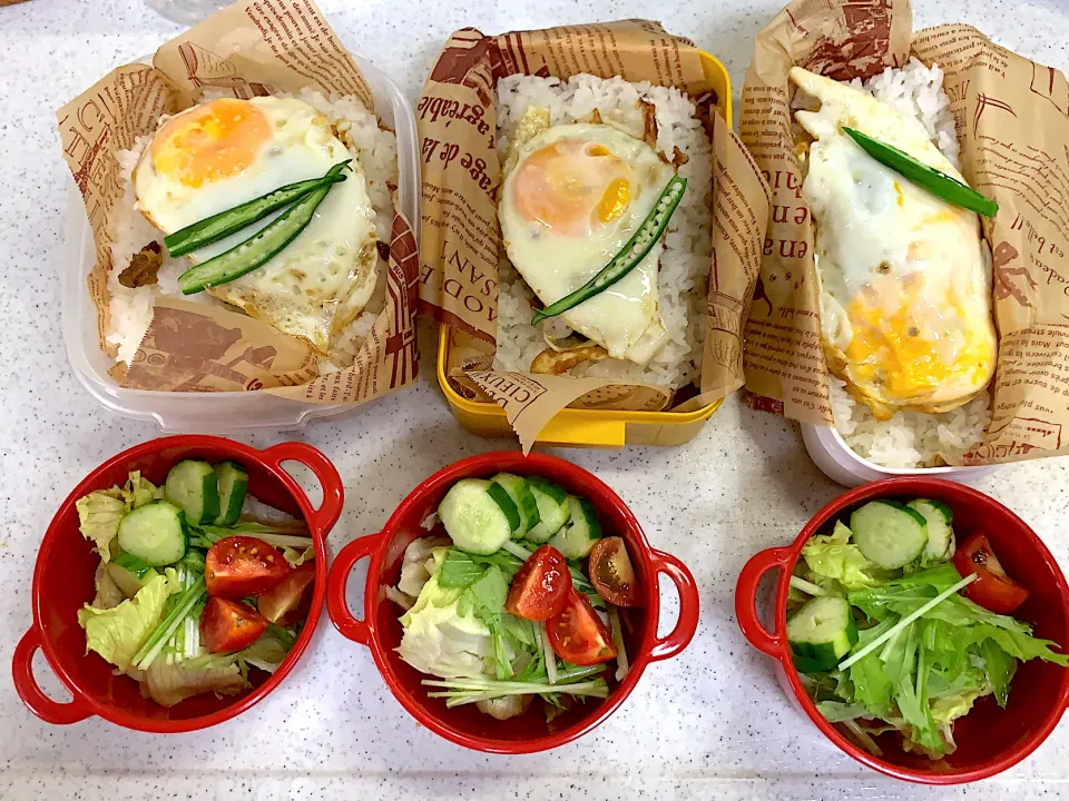 Snapdishの料理写真:8月18日キーマカレー弁当🍱　ヤル気のない目玉焼きを添えて…😅|もぐぷーさん