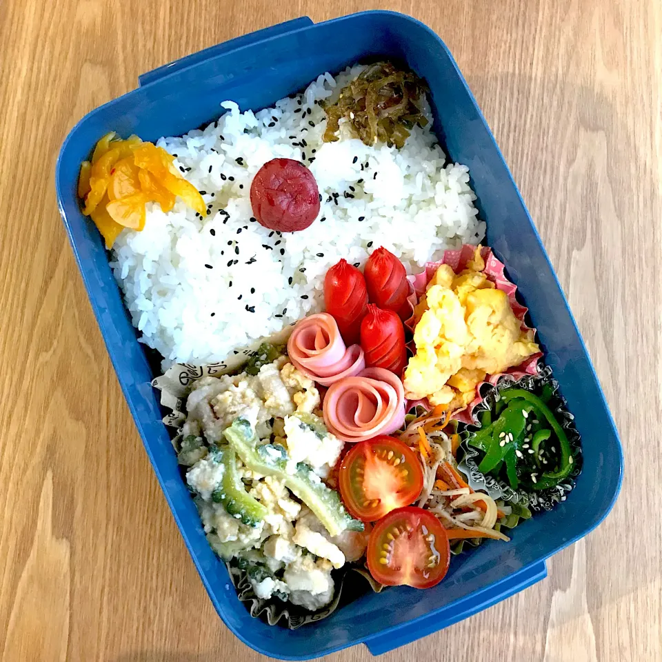 Snapdishの料理写真:ゴーヤチャンプルで旦那弁当🍱|ちぃさん