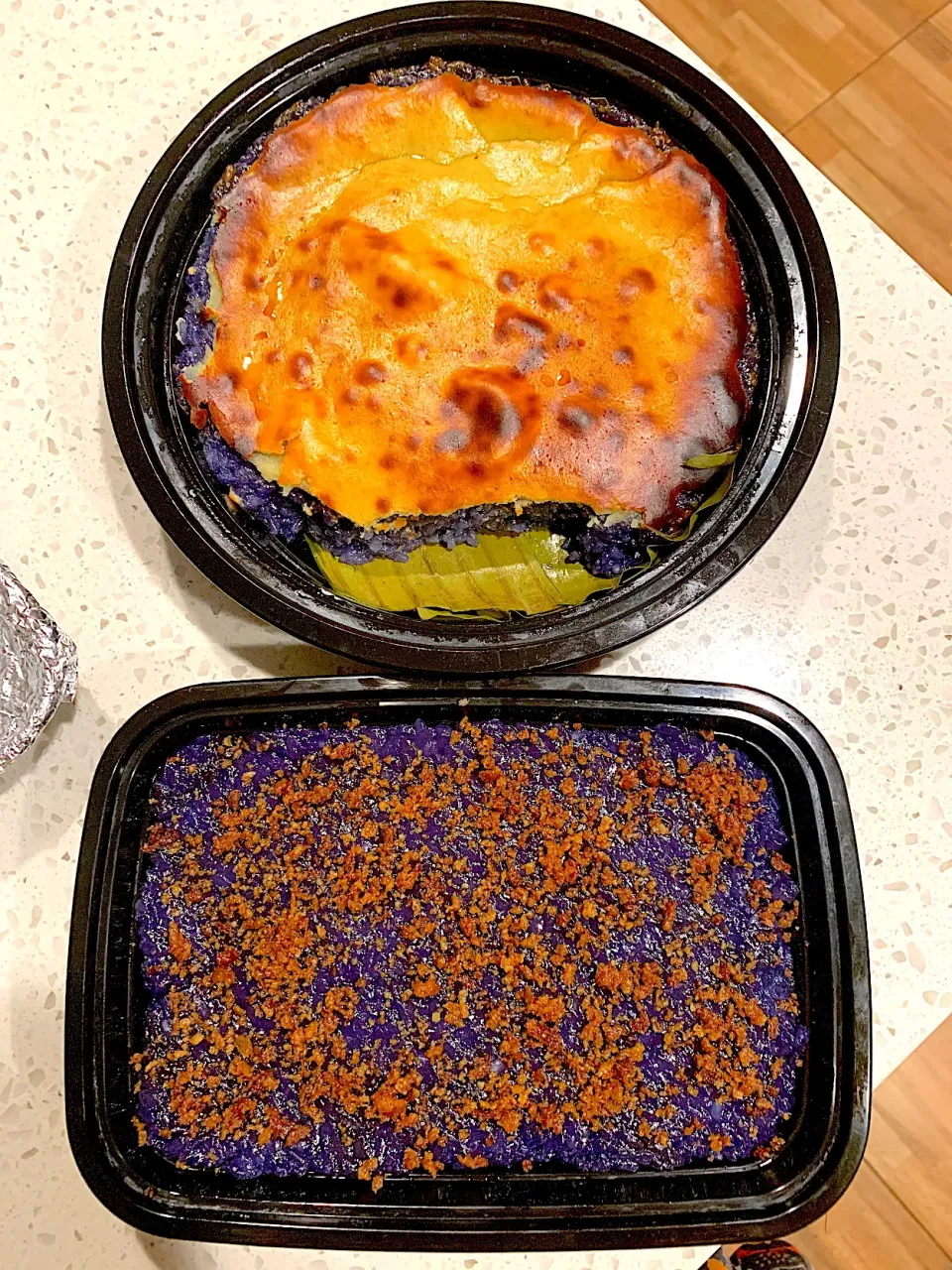 Ube Biko yema & Ube Biko latik / purple yam rice cake topped with egg custard  and purple yam rice cake topped with coconut curdles|🌺IAnneさん