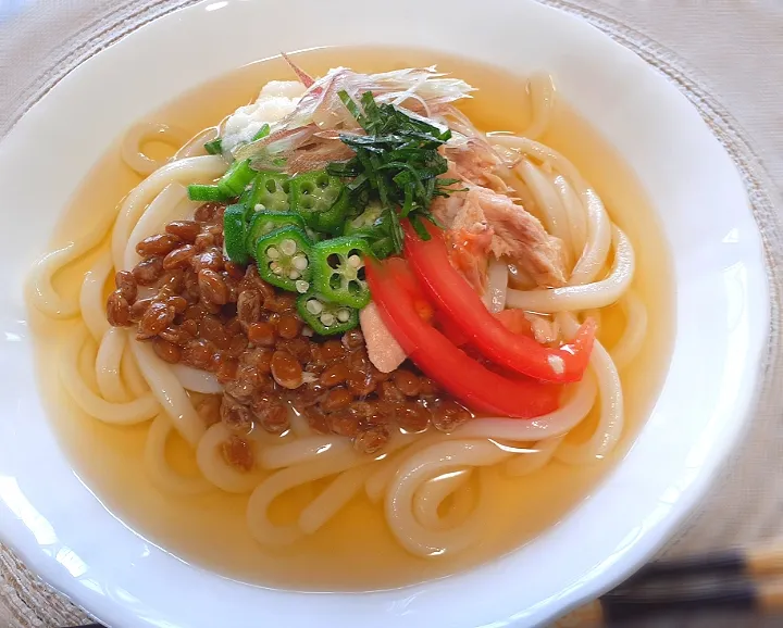 Snapdishの料理写真:ツナ納豆うどん🍃|びせんさん