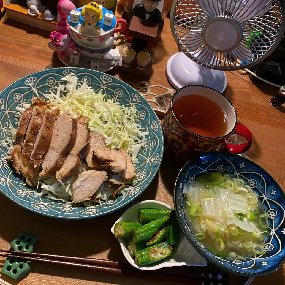 ・紅茶鶏・白菜のお味噌汁・オクラのペペロンチーノ|まぁちゃんさん