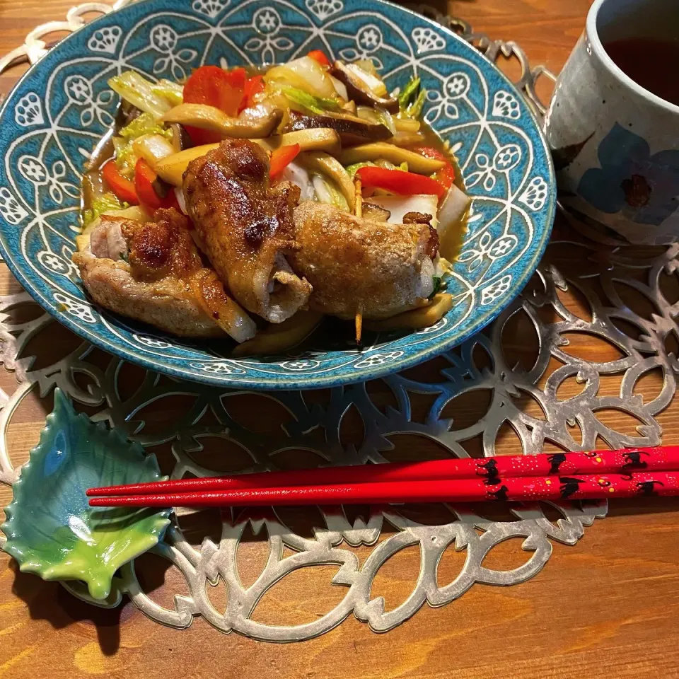 ・きのこの炒め物・豚肉の紫蘇巻き|まぁちゃんさん