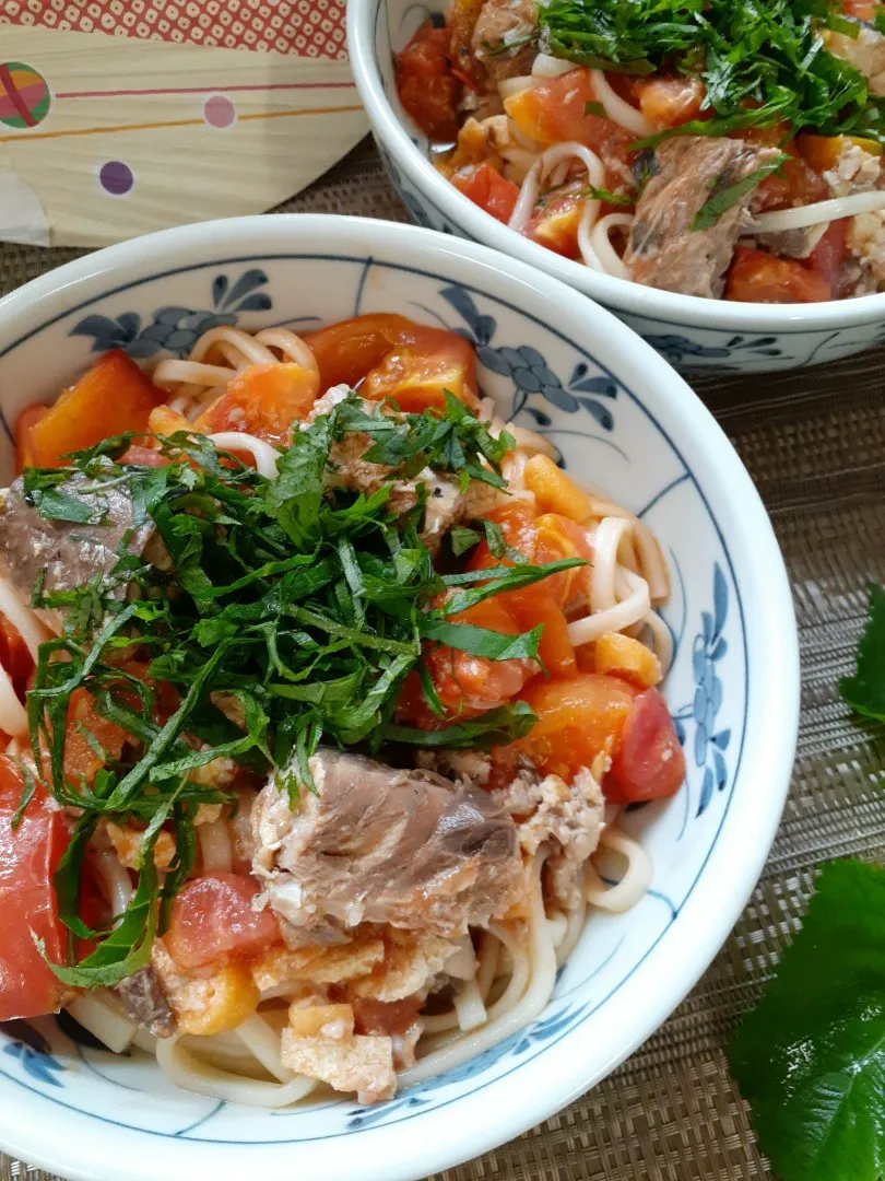 サバ缶と干しうどん(乾麺)でトマトうどん🍅|fumfumさん