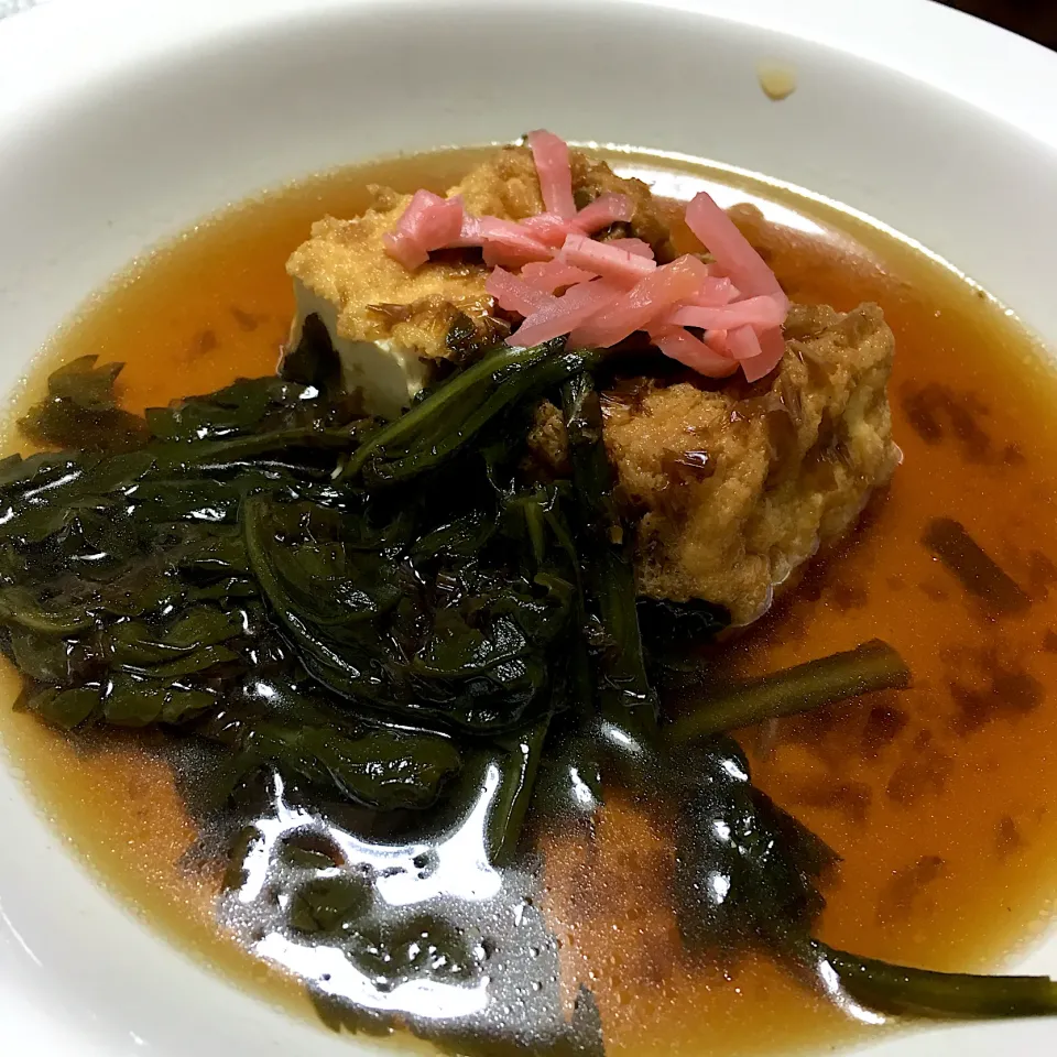 厚揚げと春菊のすき焼き風煮|こいちさん