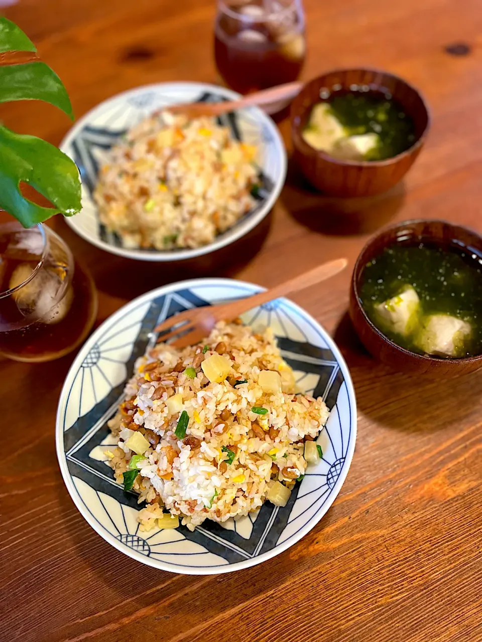 納豆とたくあんのチャーハン、豆腐とあおさののお吸い物|ＭＡＲＵＥ家の食卓さん