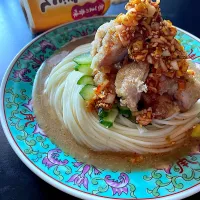 ごまだれぶっかけうどん~残り物の唐揚げオン
