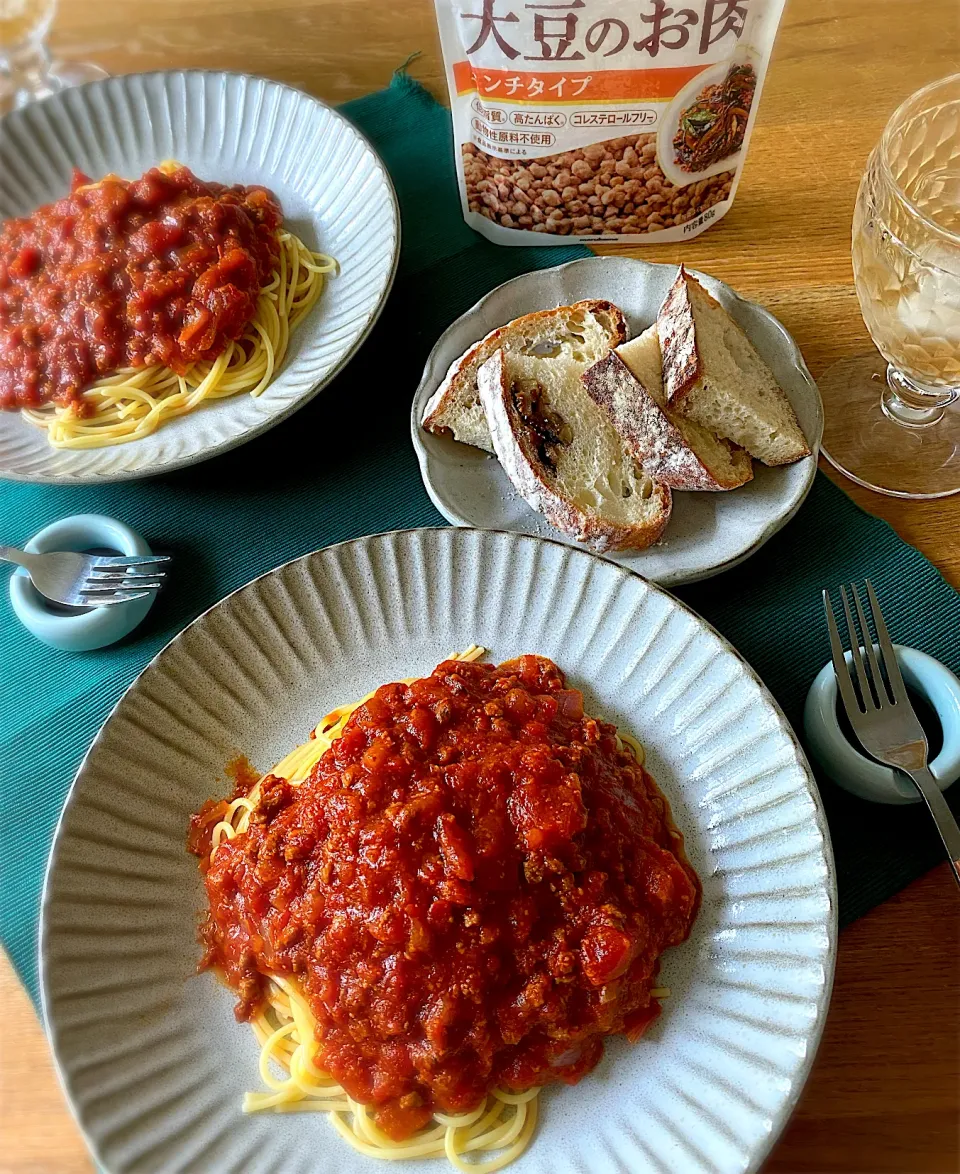 大豆のお肉ミンチでミートスパゲッティ🌱|shakuyaku33443344さん