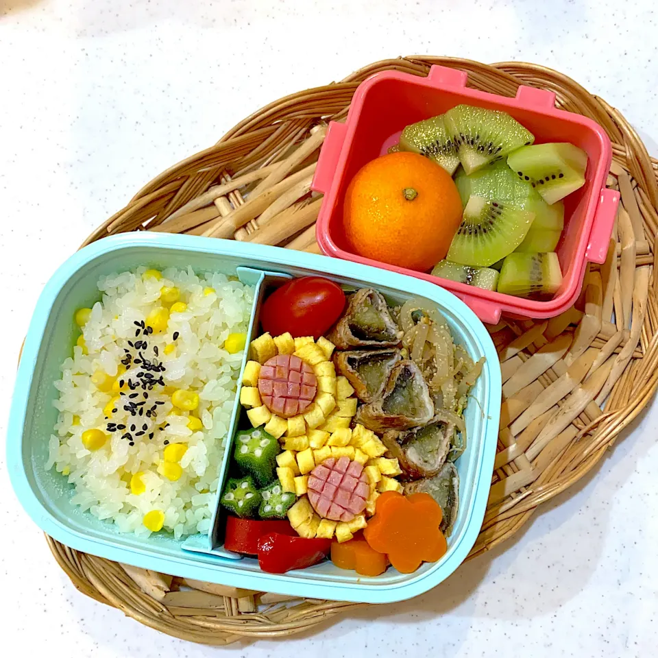 茄子肉巻きとひまわりの学童弁当|リングさん