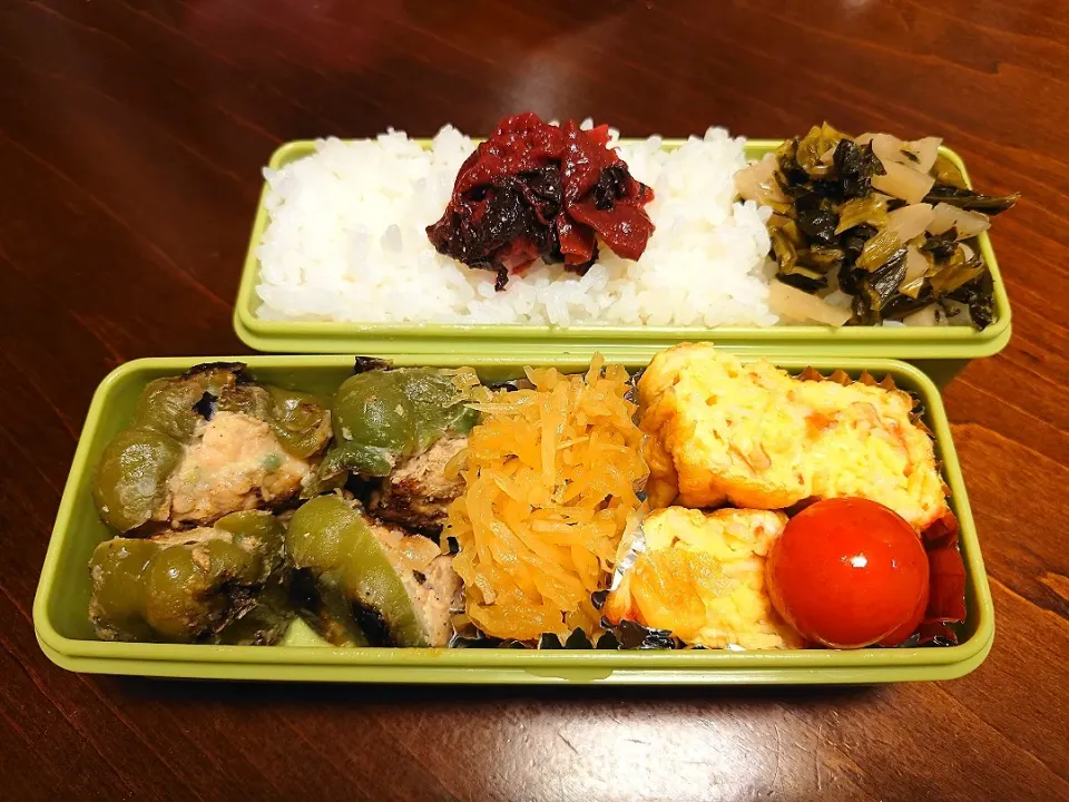 Snapdishの料理写真:ピーマンの肉詰め弁当|りょーさん