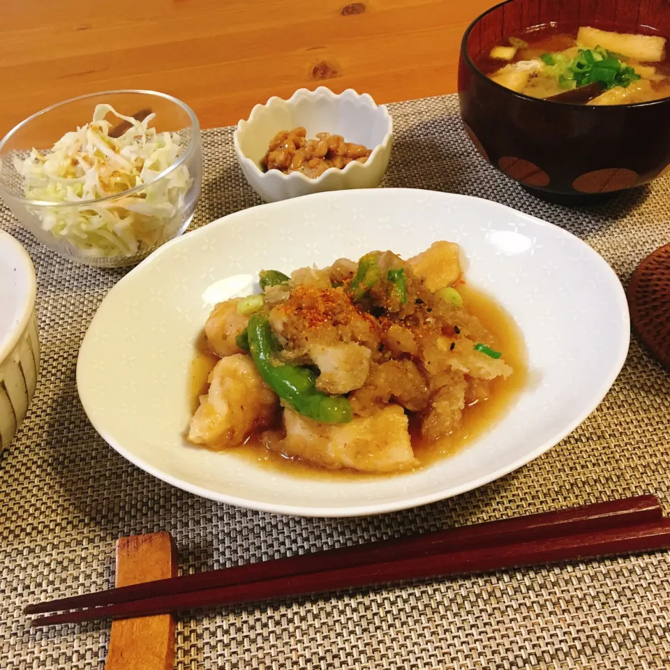 Snapdishの料理写真:鶏肉とししとうのみぞれ煮|Norikoさん