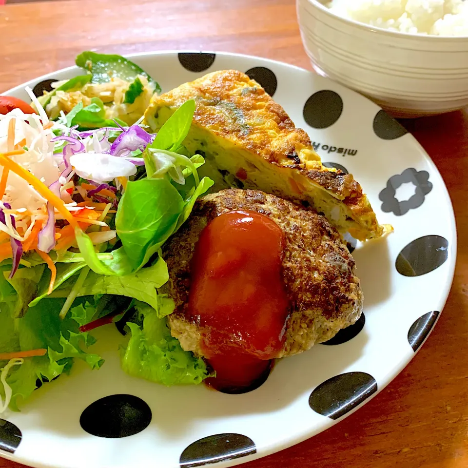 ハンバーグとゴーヤ入り卵焼きランチ|てんさん