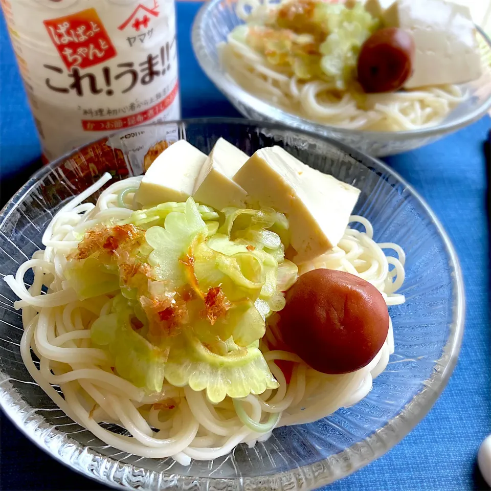 白ゴーヤと豆腐と梅干しの冷麦|むぎこさん