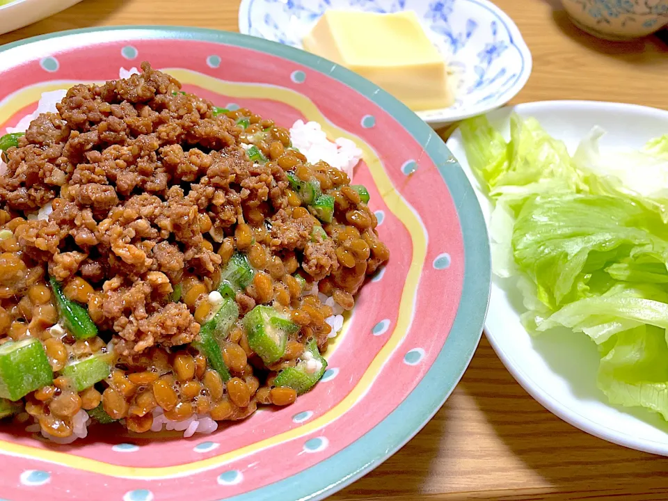 オクラ納豆そぼろご飯|ふくぷくさん