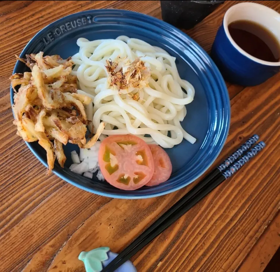 Snapdishの料理写真:狭山茶かき揚げうどん 狭山茶つけ汁|みかとぅーさん