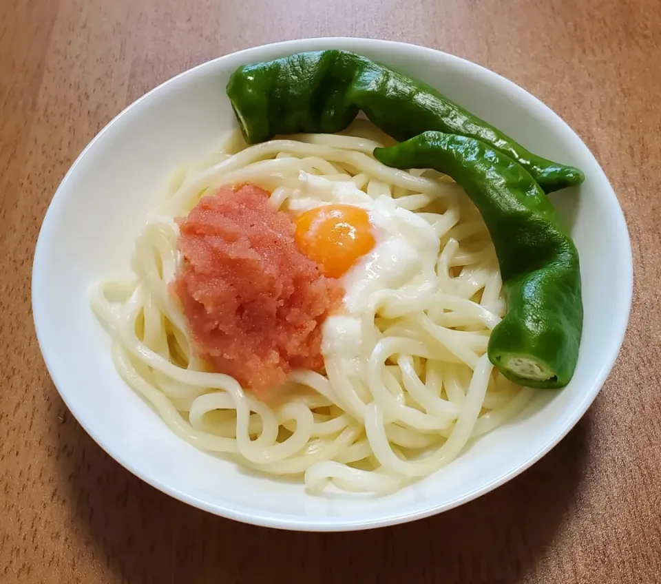 Snapdishの料理写真:明太子温玉万願寺唐辛子のせうどん|ナナさん