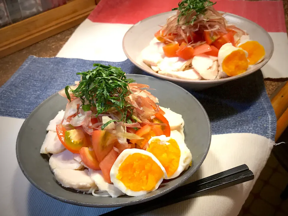 塩麹の鶏ハムのぶっ掛け素麺|えむにこさん