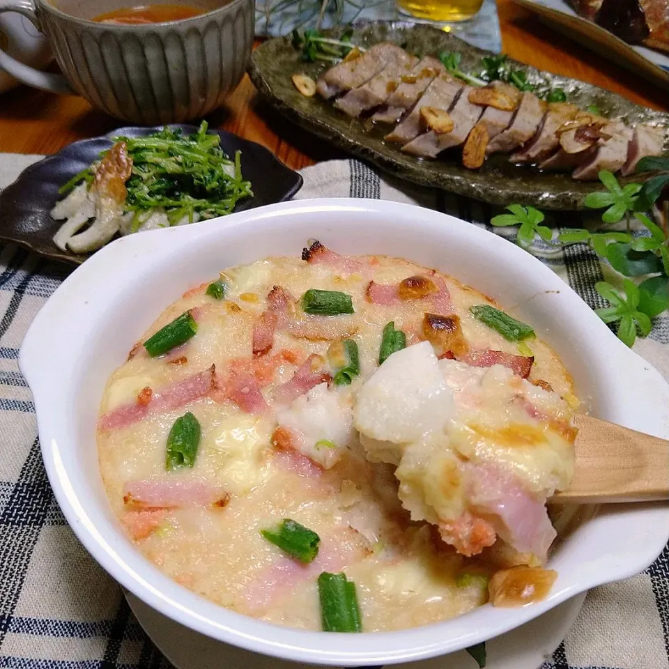 taruto⭐️さんの料理 長芋と明太子のふわとろオイ味噌グラタン😋🥄|とまと🍅さん