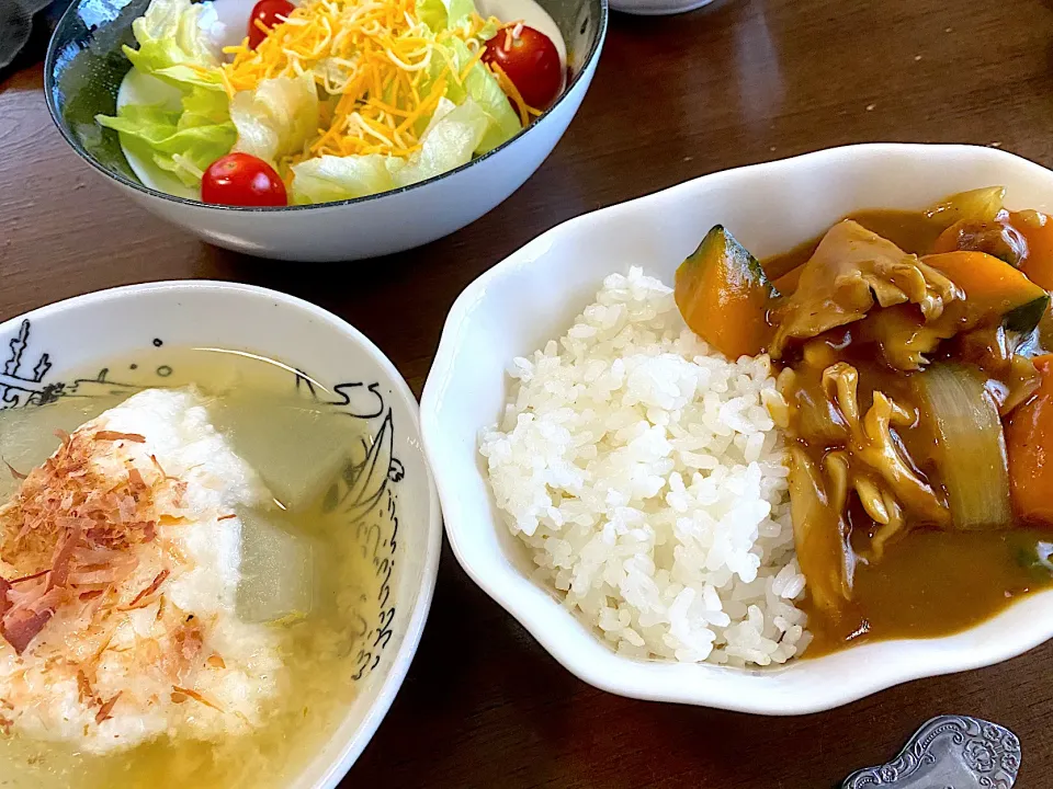 秋野菜カレー、とうがんのとろろがけ、サラダ|りかさん