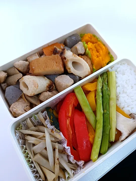 温野菜と筑前煮のお弁当|ぽちゃマクさん