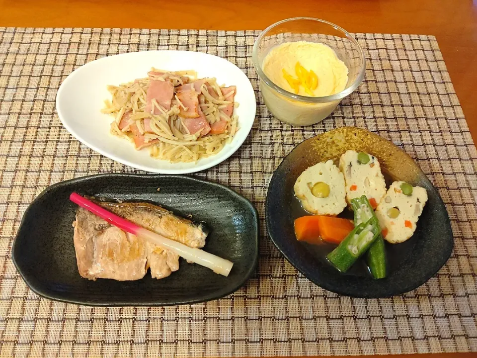 ☆ぶり塩焼き
☆ベーコンとえのきのバター炒め
☆銀杏ひろうす煮物
☆豆乳卵豆腐|chikakoさん