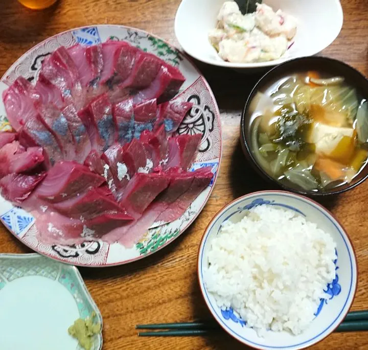 いさぎのお刺身
味噌汁
ポテトサラダ|たつかばさん