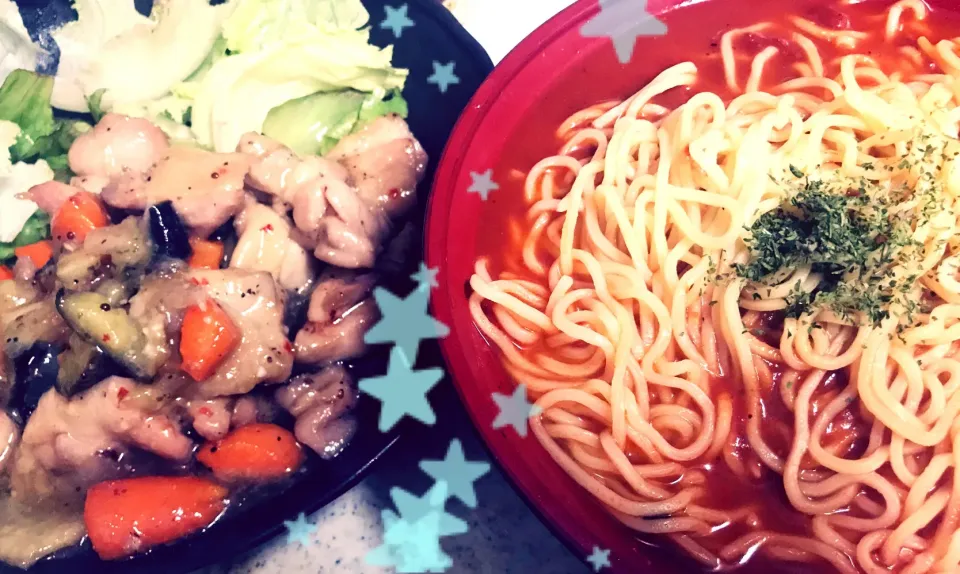 トマトラーメン、チキンレモンソテー|まみみさん