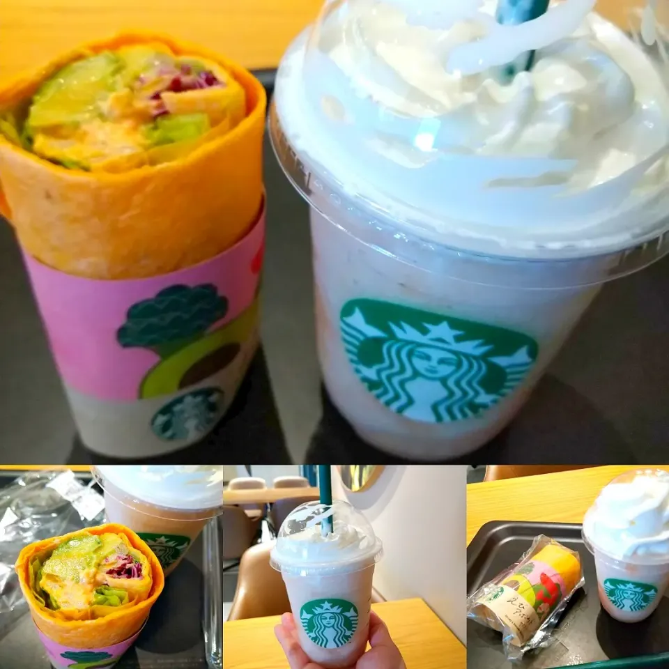 スタバのピーチフラペチーノとサラダラップえびアボカド|うたかた。さん