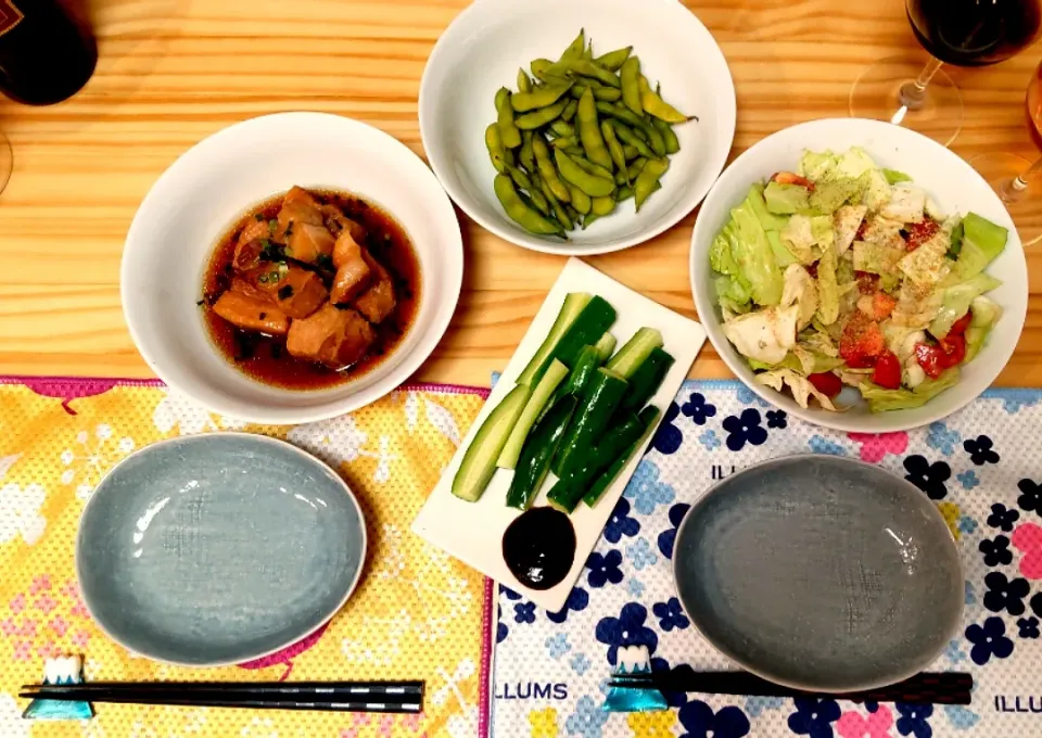 角煮
枝豆
きゅうり 
サラダ|ひろゴーヤさん