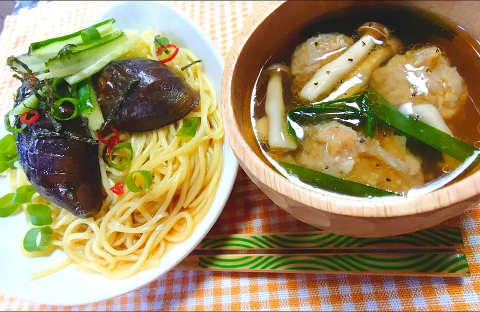 ニラ塩 鶏団ディズムスープ
和風なす冷やし中華|マギーさん