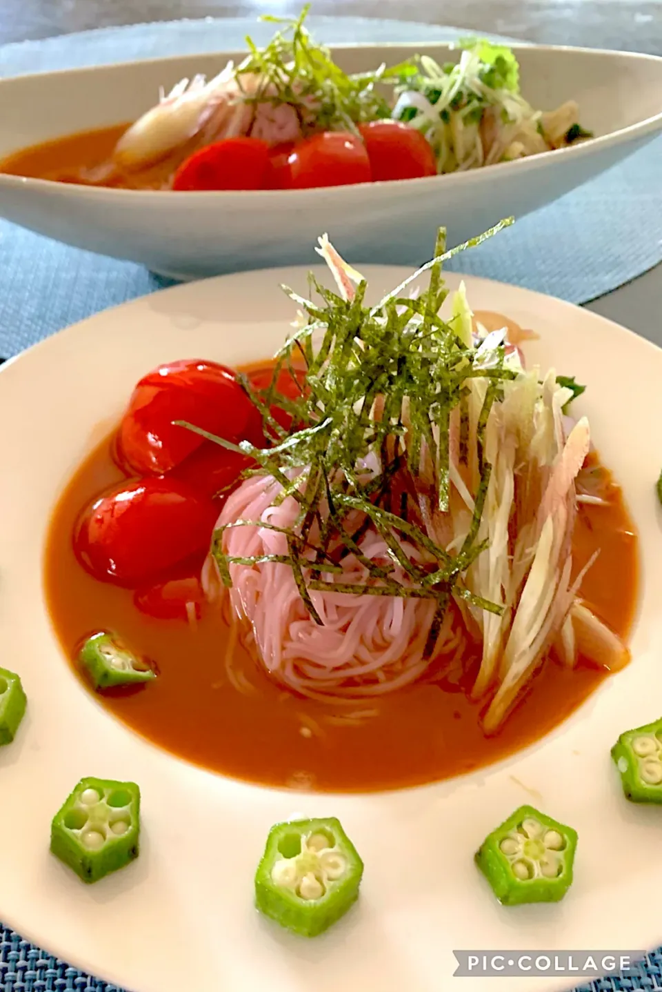 最後の夏の日梅ちゃん素麺は野菜ジュース麺つゆで|シュトママさん