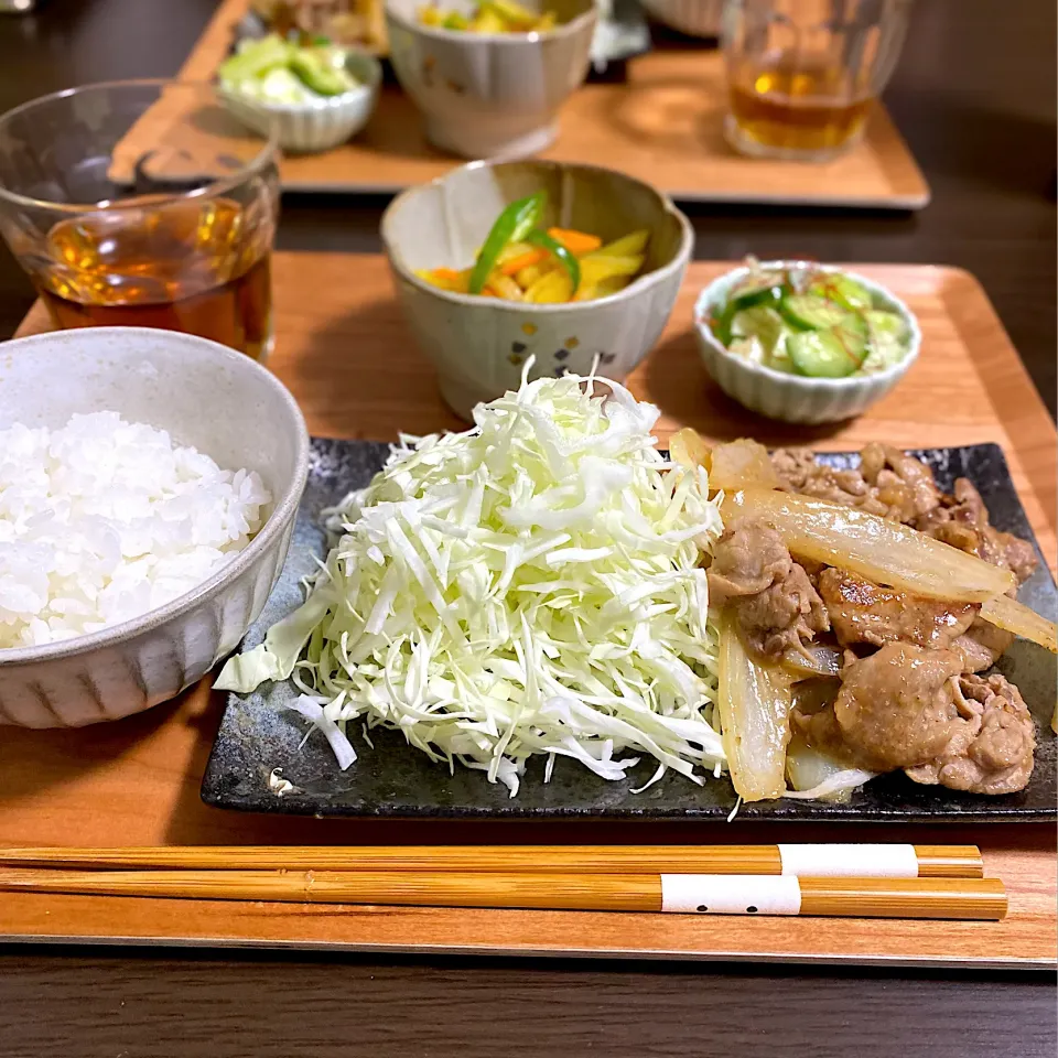 甘酒の生姜焼き　じゃがいもとピーマンのカレー炒め|ちぐあささん