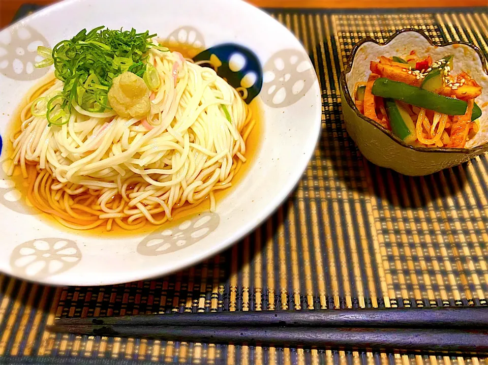 冷麦とピリ辛の和え物♪|カジさん