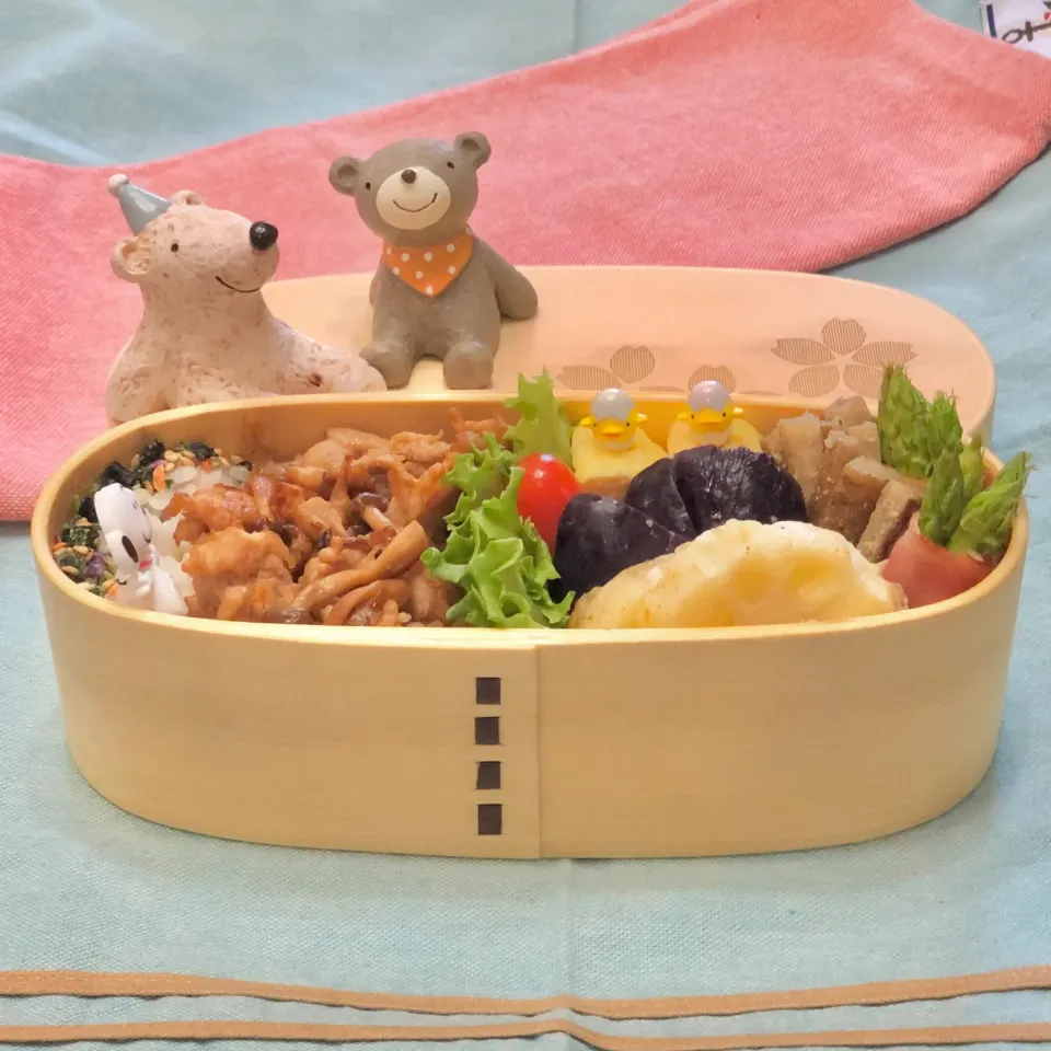 豚こま・しめじの甘味噌炒め☘の💙ちゃんお弁当　7/21水|sweet homeさん