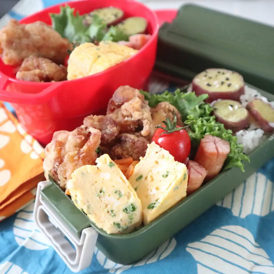 高校生男子＆中学生男子弁当🍱唐揚げと芋ごはん❣️|なかじー。さん